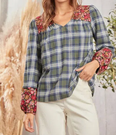 Andree By Unit Kensington Plaid Top In Green Multi