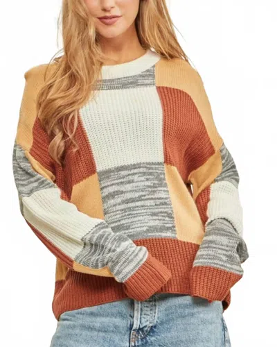Andree By Unit Knit Color Block Sweater In Brown Multi