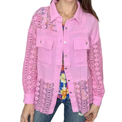 Andree By Unit Lace Accent Long Sleeve Top In Pink