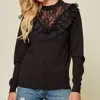 Andree By Unit Lace Detail And Ruffle Sweater In Black In Black