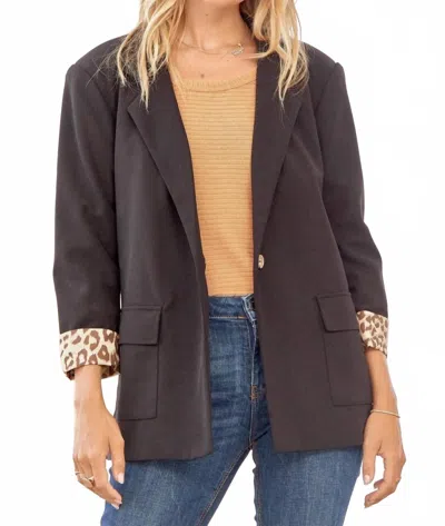 Andree By Unit Leopard Cuff Blazer - Curvy In Black