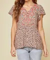 Andree By Unit Leopard Embroidered Peplum Top In Multicolor