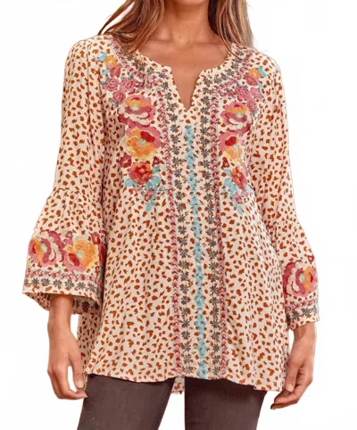 Andree By Unit Leopard Embroidered Top In Cream / Camel In Red