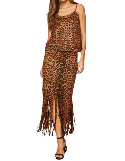 Andree By Unit Leopard Fringe Skirt In Brown In Animal Print