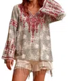 Andree By Unit Life With You Embroidered Blouse In Grey/magenta In Multi