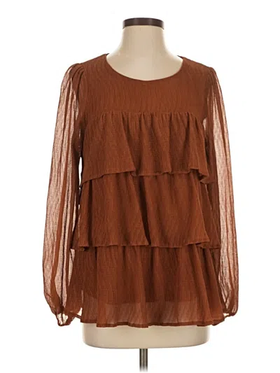 Pre-owned Andree By Unit Long Sleeve Blouse In Brown
