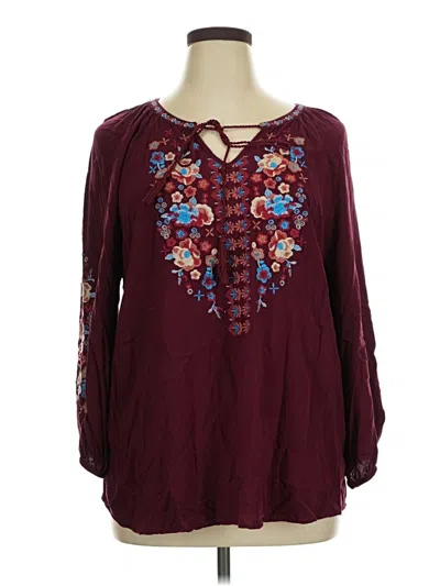 Pre-owned Andree By Unit Long Sleeve Blouse In Burgundy