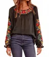 Andree By Unit Long Sleeve Embroidered Top In Black