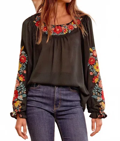 Andree By Unit Long Sleeve Embroidered Top In Black