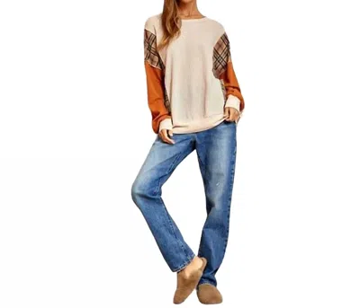 Andree By Unit Long Sleeve Knit Top In Beige In Multi