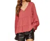 Andree By Unit Long Sleeve Tiered Top In Marsala
