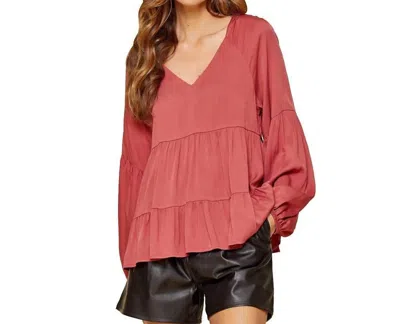 Andree By Unit Long Sleeve Tiered Top In Marsala