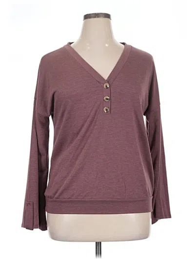 Pre-owned Andree By Unit Long Sleeve Top Burgundy V-neck Tops