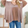 Andree By Unit Long Sleeve V Neck Tunic Top In Dusty Rose In Multi