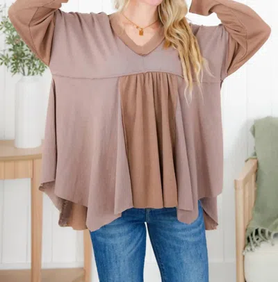 Andree By Unit Long Sleeve V Neck Tunic Top In Dusty Rose In Multi