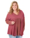 Andree By Unit Long Sleeve V Neck Tunic Top In Taupe In Grey