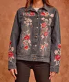 Andree By Unit Lovely Visions Flower Embroidered Jacket In Charcoal In Pink