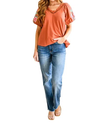 Andree By Unit Luisa Embroidered Blouse In Orange In Pink