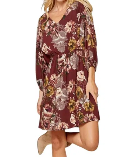 Andree By Unit Made For You Floral Dress In Burgundy
