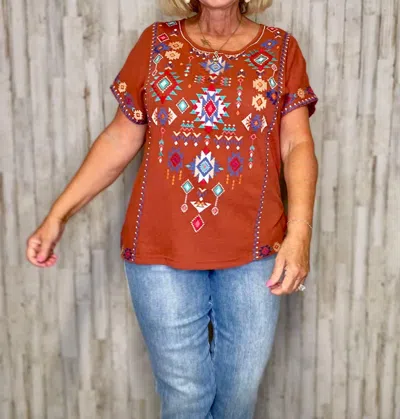 Andree By Unit Maya Aztec Embroidery Top In Orange In Brown