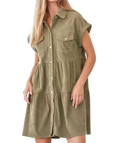 Andree By Unit Missing Home Corduroy Dress In Olive In Green