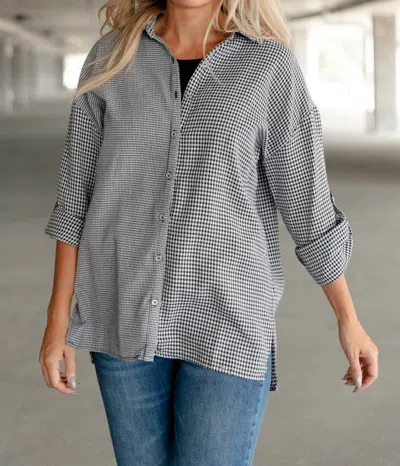 Andree By Unit Mixed Houndstooth Button Up Top In Black/white In Multi