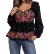 Andree By Unit Moonlit Flowers Embroidered Long Sleeve Top In Black In Black