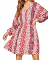 Andree By Unit Multi Floral Dolman Sleeve Dress In Magenta In Multi