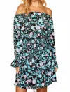 Andree By Unit Off The Shoulder Floral Printed Dress In Black Multi In Blue