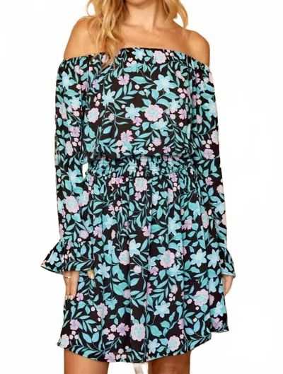 Andree By Unit Off The Shoulder Floral Printed Dress In Black Multi In Blue