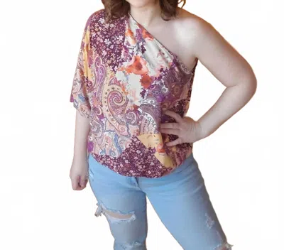 Andree By Unit One Shoulder Dolman Sleeve Top In Magenta Multi In Purple