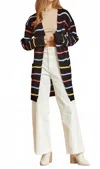 Andree By Unit Open Front Stripe Cardigan In Black Multi In Black