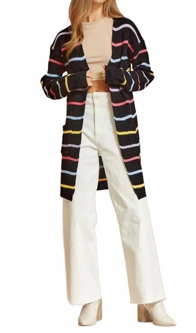 Andree By Unit Open Front Stripe Cardigan In Black Multi