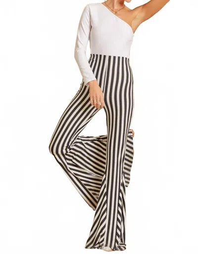 Andree By Unit Paige Striped Bell Bottoms Pant In Ivory & Black In Multi