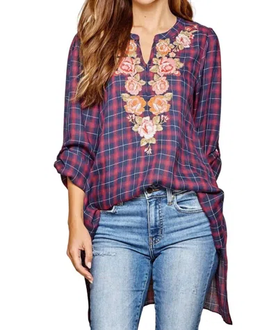 Andree By Unit Plaid Embroidered Top In Multi In Purple