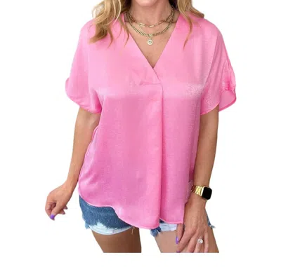 Andree By Unit Pleat Front V-neck Top In Pink Cosmos In Multi