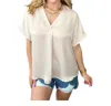Andree By Unit Pleat Front V-neck Top In Taupe In Grey