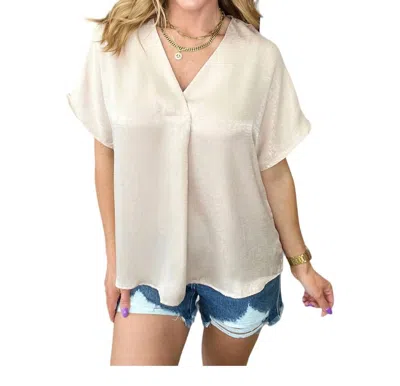 Andree By Unit Pleat Front V-neck Top In Taupe In Grey