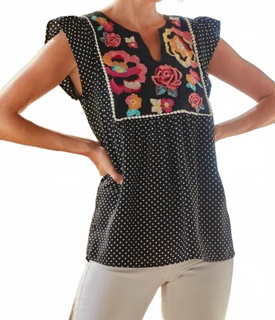 Andree By Unit Polka Dot Embroidered Top In Black In Multi