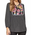 Andree By Unit Polka Dot Floral Embroidered Top In Black Multi In Black