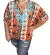 Andree By Unit Printed Poncho Top In Orange/turquoise In Multi