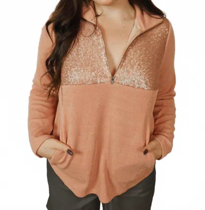 Andree By Unit Reese Sequin Pullover Sweatshirt In Pink In Brown