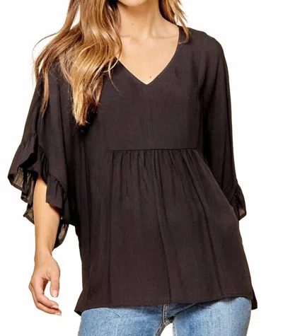 Andree By Unit Ruffle Sleeve Top In Black