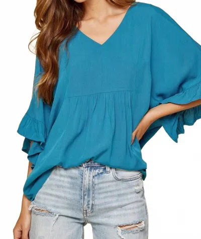 Andree By Unit Ruffle Sleeve Top In Teal In Blue