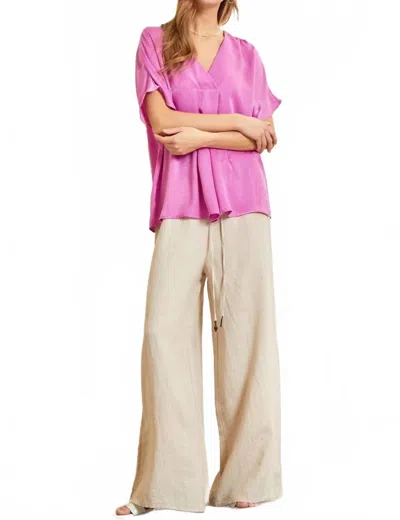 Andree By Unit Shimmering Vibe V-neck Top In Orchid In Brown