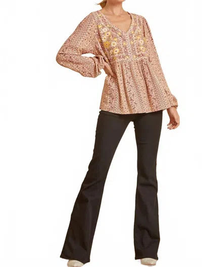 Andree By Unit Shimmery Floral Paisley Embroidered Top In Mauve Multi In Brown