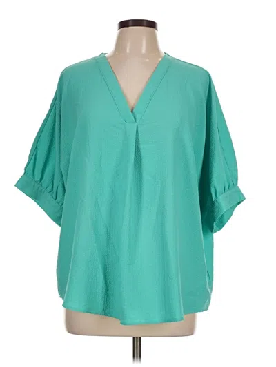Pre-owned Andree By Unit Short Sleeve Blouse In Teal