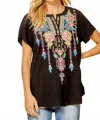 Andree By Unit Short Sleeve Embroidered Top In Black In Black