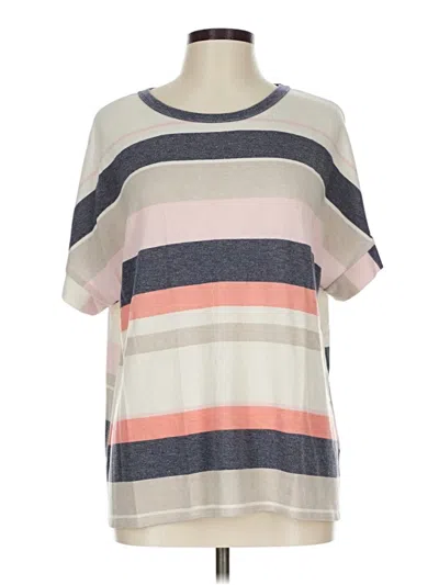 Pre-owned Andree By Unit Short Sleeve Top Pink Stripes Pattern Mock Neckline Tops