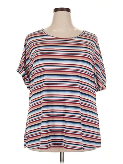 Pre-owned Andree By Unit Short Sleeve Top Red Stripes Pattern Boatneck Tops